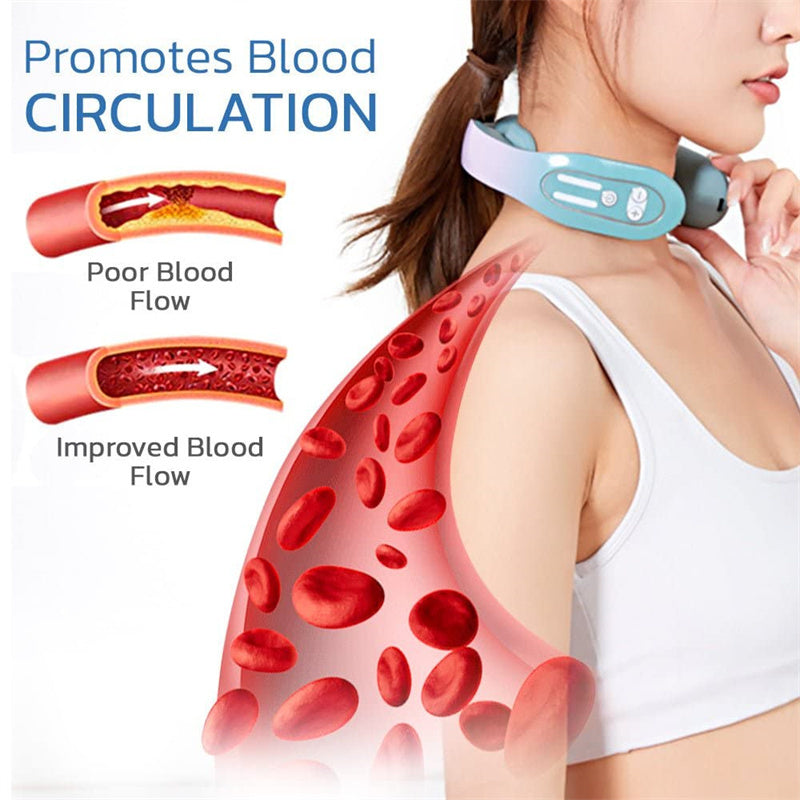 EMS Neck Acupoints Lymphvity Massager Device Intelligent Neck Massager With Heat Blue Hot Design - FUTURISTIC FLAIR