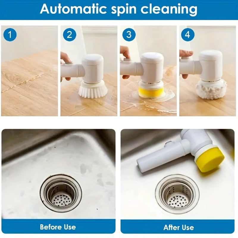1pc Electric Spin Cleaning Brush,USB Rechargeable Handheld Kitch Cleaner Coldless Rotary Brush, Power Brush Bathroom Rechargeable Brush, Automatic Rotary Power Cleaning Brush For Cleaning - FUTURISTIC FLAIR