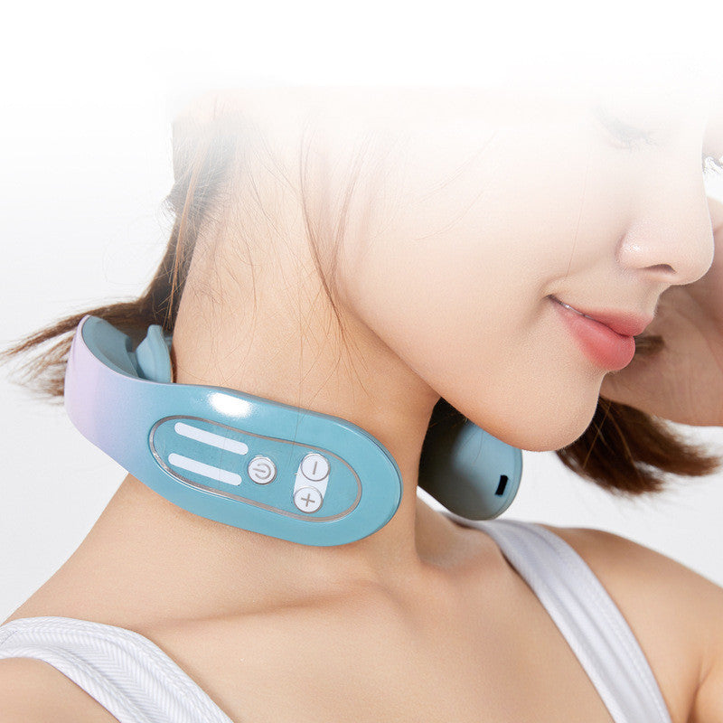 EMS Neck Acupoints Lymphvity Massager Device Intelligent Neck Massager With Heat Blue Hot Design - FUTURISTIC FLAIR