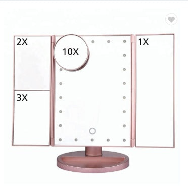 Three-sided Foldable Magnifying Desktop Makeup Mirror With Lamp - FUTURISTIC FLAIR 