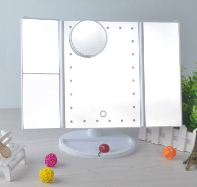 Three-sided Foldable Magnifying Desktop Makeup Mirror With Lamp - FUTURISTIC FLAIR 