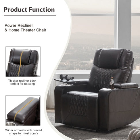 Power Motion Recliner With USB Charging Port And Hidden Arm Storage 2 Convenient Cup Holders Design And 360 Swivel Tray Table,Brown - FUTURISTIC FLAIR 