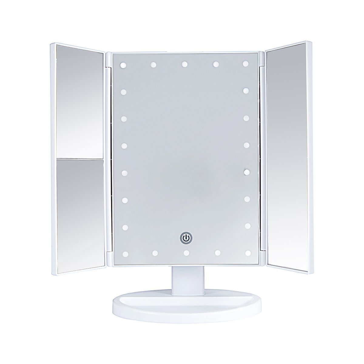 Three-sided Foldable Magnifying Desktop Makeup Mirror With Lamp - FUTURISTIC FLAIR 