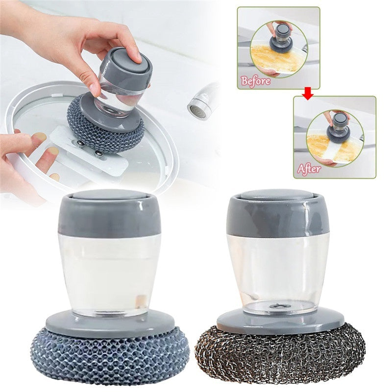Kitchen Soap Dispensing Palm Brush Cleaner Push-type Brush Kitchen Detergent Tools - FUTURISTIC FLAIR 