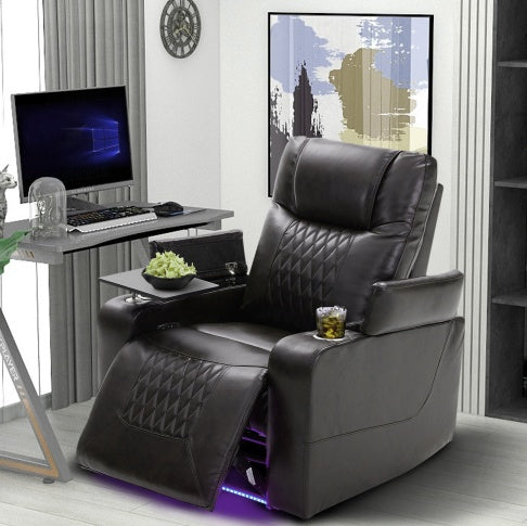 Power Motion Recliner With USB Charging Port And Hidden Arm Storage 2 Convenient Cup Holders Design And 360 Swivel Tray Table,Brown - FUTURISTIC FLAIR 