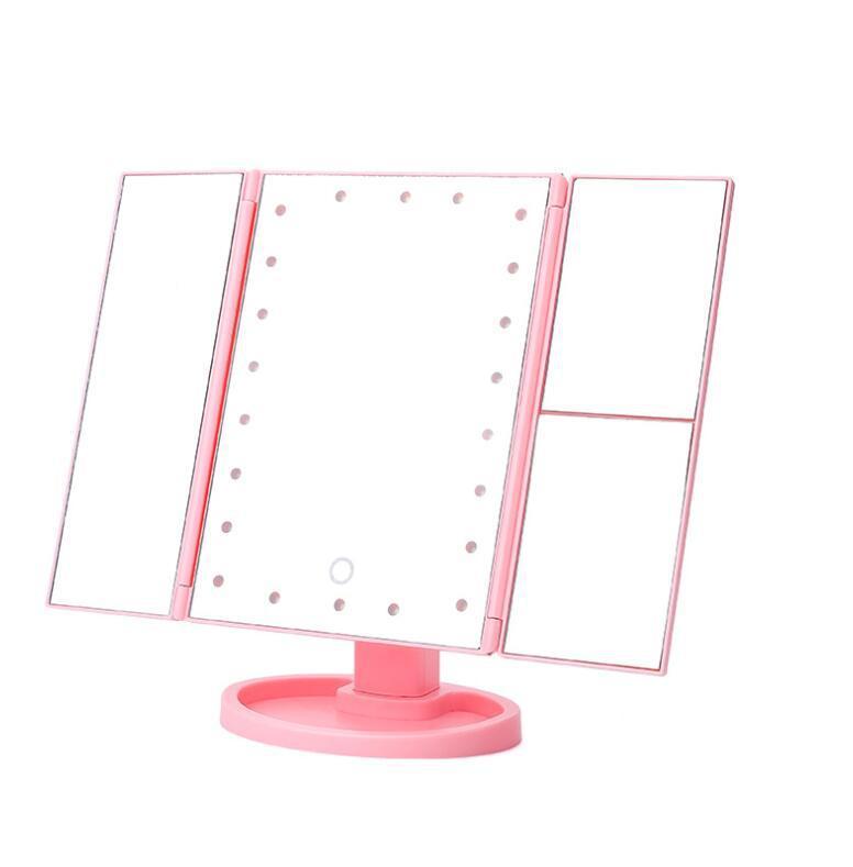 Three-sided Foldable Magnifying Desktop Makeup Mirror With Lamp - FUTURISTIC FLAIR 