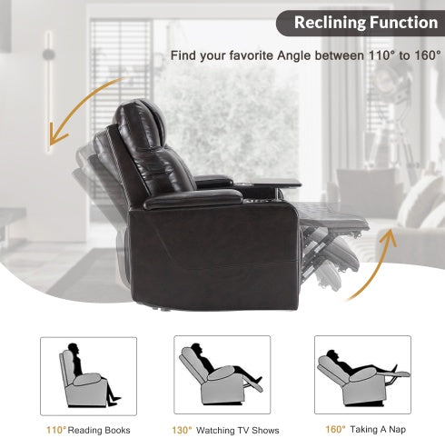 Power Motion Recliner With USB Charging Port And Hidden Arm Storage 2 Convenient Cup Holders Design And 360 Swivel Tray Table,Brown - FUTURISTIC FLAIR 
