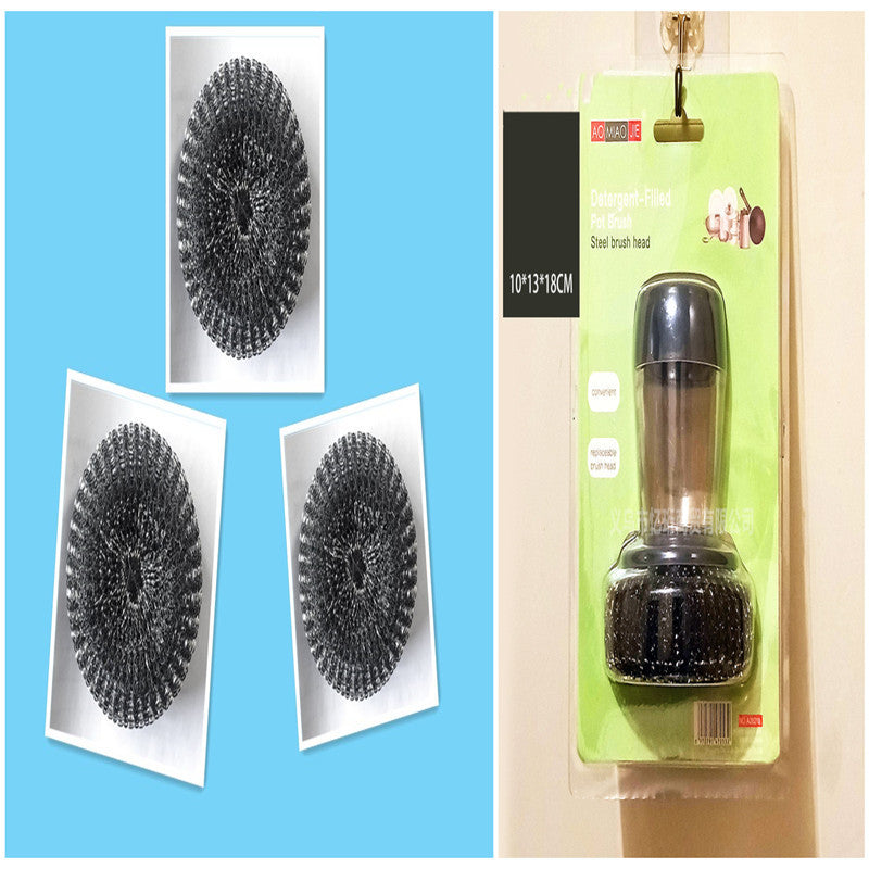 Kitchen Soap Dispensing Palm Brush Cleaner Push-type Brush Kitchen Detergent Tools - FUTURISTIC FLAIR 