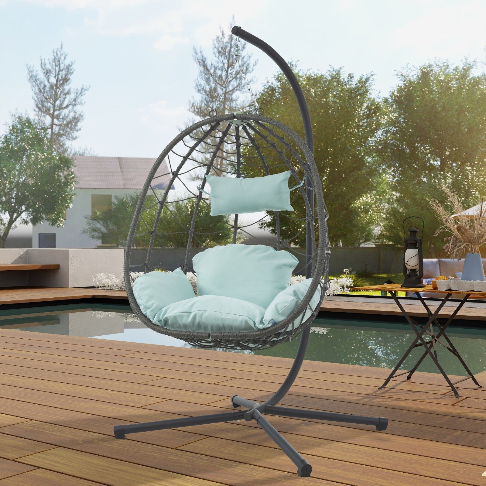 Egg Chair With Stand Indoor Outdoor Swing Chair Patio Wicker Hanging Egg Chair Hanging Basket Chair - FUTURISTIC FLAIR 