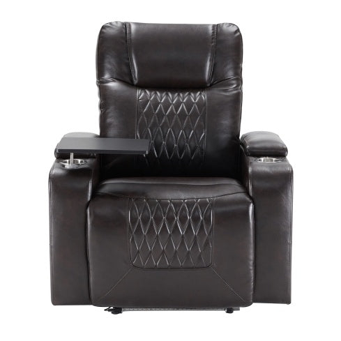 Power Motion Recliner With USB Charging Port And Hidden Arm Storage 2 Convenient Cup Holders Design And 360 Swivel Tray Table,Brown - FUTURISTIC FLAIR 